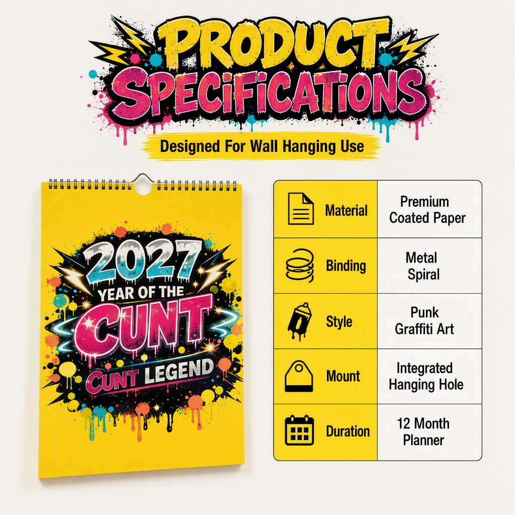 💥Early Bird Sale — 50% OFF🎁2027 Year of the Cunt Wall Calendar – Bold Graffiti Humor Calendar📆🌟