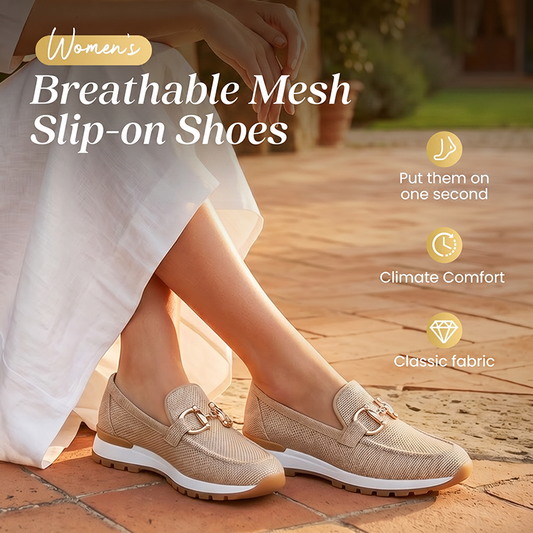 👡 Women’s Mesh Loafers with Arch Support – Breathable Slip-On Shoes with Metal Buckle, Anti-Slip Sole – Perfect for Walking, Work & Casual Wear (4 Colours, Sizes 36–43)