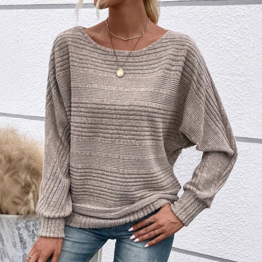 💜 LAST DAY PROMOTION - 50%OFF 💜Solid Round-Neck Striped Top with Long Sleeves