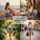 High-Waisted Diagonal-Button Design Raw Edge Ripped Denim Shorts