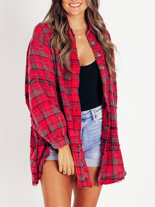 💖LAST DAY SALE 49% OFF🏆Women's Mineral Washed Button Down Plaid Shirt