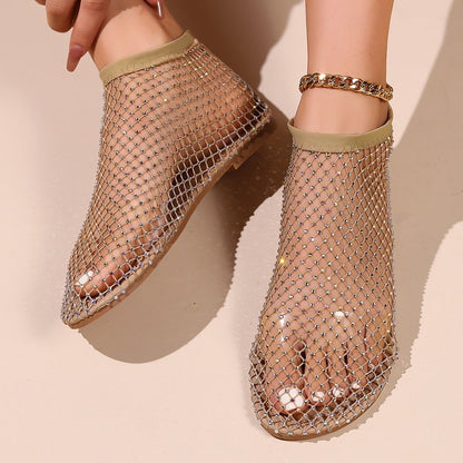 💖Last Day Sale 50% OFF💖🔥Luxury Gem Glossy Mesh Elastic Ankle Shoes in Black & Nude