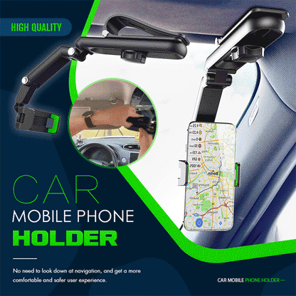 📱 1080° Rotating Phone Holder – Universal Clamp for Car, Desk, Mirror, Sun Visor – Fits 4‑7 inch Smartphones – Strong Grip, Foldable, Heat Resistant (Grey/Green)