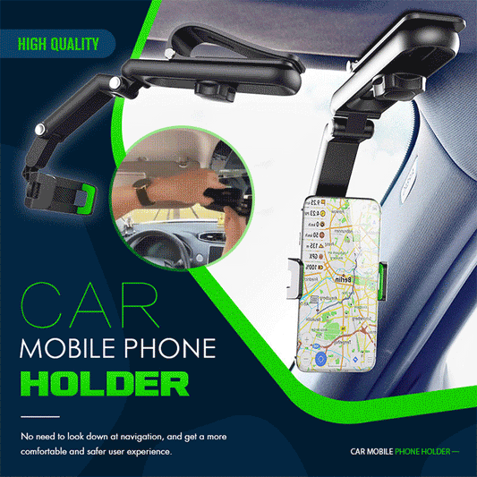 📱 1080° Rotating Phone Holder – Universal Clamp for Car, Desk, Mirror, Sun Visor – Fits 4‑7 inch Smartphones – Strong Grip, Foldable, Heat Resistant (Grey/Green)