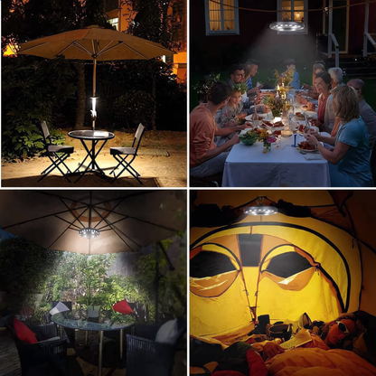 💡 Clip‑On Parasol Lamp with 3 Light Modes – 28 LEDs, Tool‑Free Installation, Weatherproof – Perfect for Garden, Camping & Patio Nights