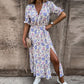 🌸2024 New Plus Size Elegant V-Neck Floral High Waist Split Dress