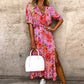 🌸2024 New Plus Size Elegant V-Neck Floral High Waist Split Dress