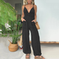 Women's Deep V-Neck Denim Jumpsuit