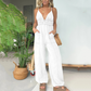 Women's Deep V-Neck Denim Jumpsuit