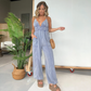 Women's Deep V-Neck Denim Jumpsuit