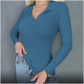 Women's Long-Sleeve V-Neck Fitted Ribbed Knit Top