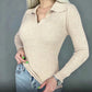 Women's Long-Sleeve V-Neck Fitted Ribbed Knit Top