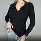 Women's Long-Sleeve V-Neck Fitted Ribbed Knit Top