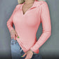 Women's Long-Sleeve V-Neck Fitted Ribbed Knit Top