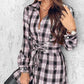 Plaid Print Lace-up Front Shining Rhinestone Decor Shirt for Women