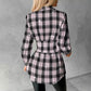 Plaid Print Lace-up Front Shining Rhinestone Decor Shirt for Women