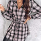 Plaid Print Lace-up Front Shining Rhinestone Decor Shirt for Women