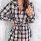 Plaid Print Lace-up Front Shining Rhinestone Decor Shirt for Women