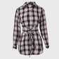 Plaid Print Lace-up Front Shining Rhinestone Decor Shirt for Women