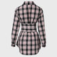 Plaid Print Lace-up Front Shining Rhinestone Decor Shirt for Women