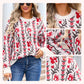 Women's Floral Knit Sweater with Crew Neck & Long Sleeves