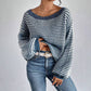 Women's Loose-Fit Off-Shoulder Striped Knit Sweater
