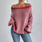 Women's Loose-Fit Off-Shoulder Striped Knit Sweater