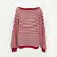 Women's Loose-Fit Off-Shoulder Striped Knit Sweater
