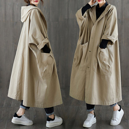 🎉Autumn Hot Sale🎉Oversized Large Pocket Hooded Long Trench Coat