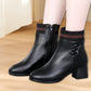 Women's Chunky Heel Plush Ankle Boots with Side Zipper