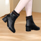 Women's Chunky Heel Plush Ankle Boots with Side Zipper