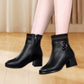 Women's Chunky Heel Plush Ankle Boots with Side Zipper