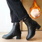 Women's Chunky Heel Plush Ankle Boots with Side Zipper