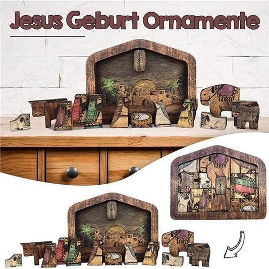 🎁 Wooden Jesus Puzzle Statue, Nativity Puzzle with Wood Burned Design