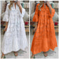 Women’s Elegant V Neck Eyelet Flowy Long Dress