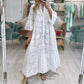 Women’s Elegant V Neck Eyelet Flowy Long Dress