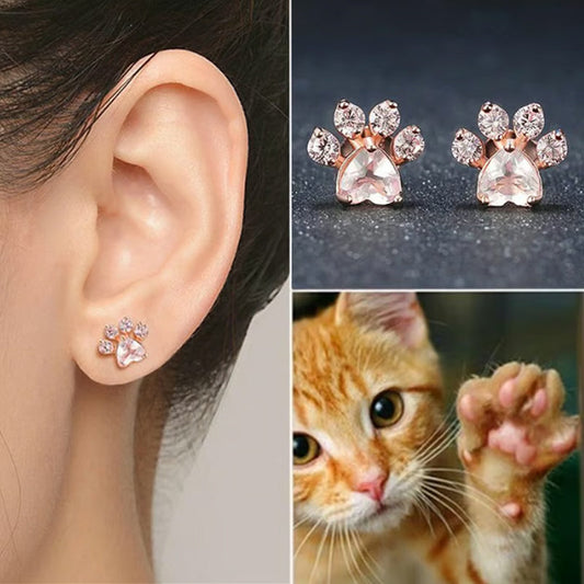 🔥Hot Sale💟Cat Footprint Shaped Pink Zirconia Stud Earrings