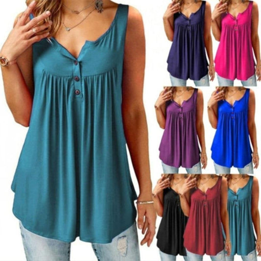 💥Last Day Special Sale 49% OFF👚Comfy Loose Button Sleeveless Tank Top For Women