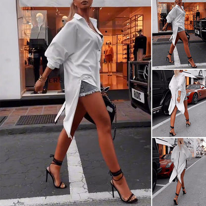 Women's Solid Color Long Sleeve Top with Irregular Hem