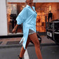 Women's Solid Color Long Sleeve Top with Irregular Hem