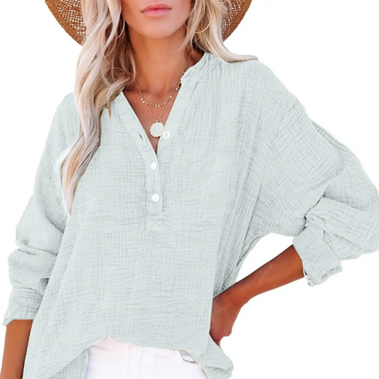 🔥Hot Sale 49% OFF💝✨Women’s Casual Gauze Button Neck Long Sleeve Blouse