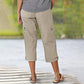 🔥Summer New Products❤️Multi-Pocket Elastic Waist Solid Color Casual Cargo Capri Pants
