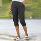 🔥Summer New Products❤️Multi-Pocket Elastic Waist Solid Color Casual Cargo Capri Pants