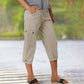 🔥Summer New Products❤️Multi-Pocket Elastic Waist Solid Color Casual Cargo Capri Pants