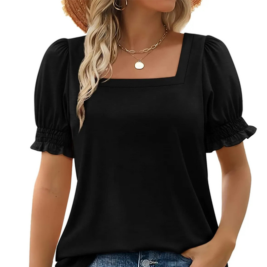 🏖️Summer Hot Sale 49% OFF💟Women's Casual Square Neck Smocked Sleeve T-Shirt