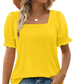 🏖️Summer Hot Sale 49% OFF💟Women's Casual Square Neck Smocked Sleeve T-Shirt
