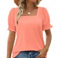 🏖️Summer Hot Sale 49% OFF💟Women's Casual Square Neck Smocked Sleeve T-Shirt