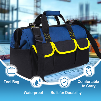 🧰🔧 Heavy Duty Tool Bag – Waterproof Hard Bottom, Oxford Cloth, Multiple Pockets, Padded Handle & Shoulder Strap – for DIY, Construction, Auto Repair – 13" to 19" (Red/Blue/Yellow/Green)