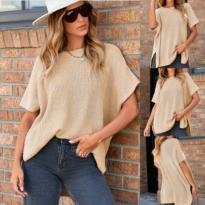 🌸Women’s Loose Short Sleeve Knit Top – Soft, Breathable & Versatile for Daily Casual
