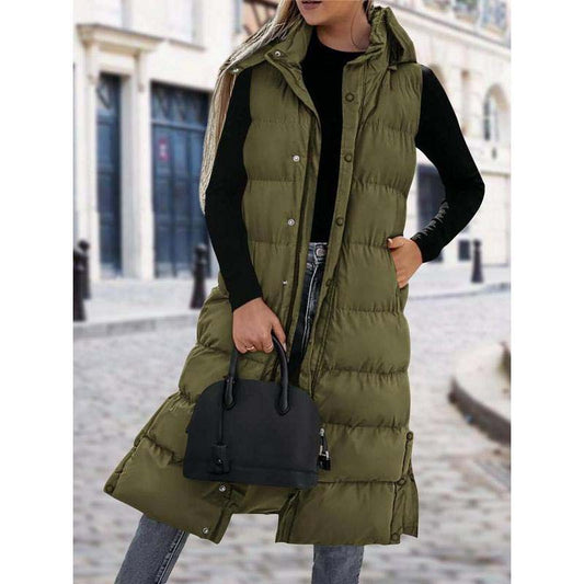 ❄️HOT SALE 50% OFF🍂Women's Long Puffer Vest with Quilted Hood & Button Down Closure